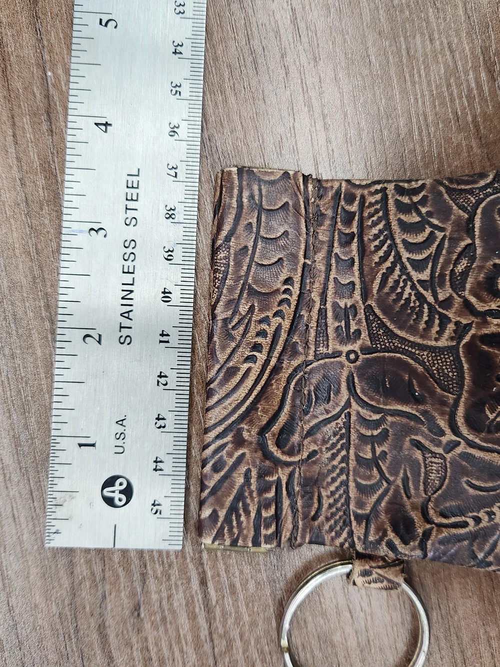 Tooled Brown Floral Leather Snap Coin Pouch
